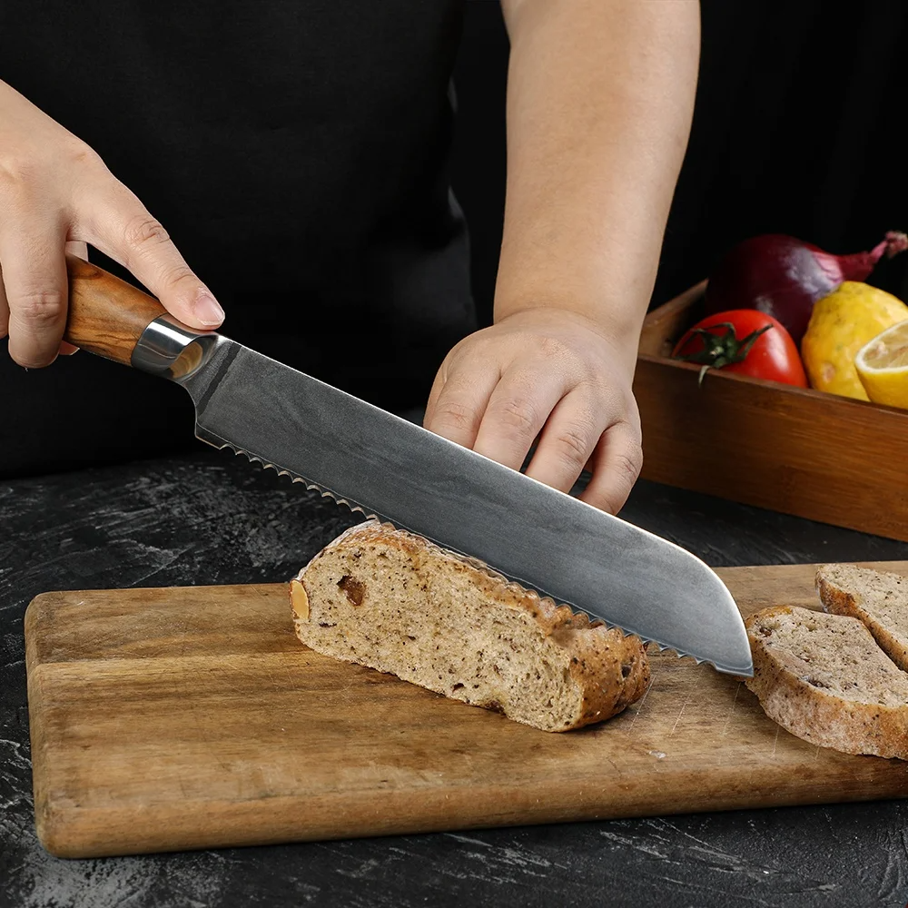 Bread VG-10 Sandblasting Natural Olive Wood Handle 20cm