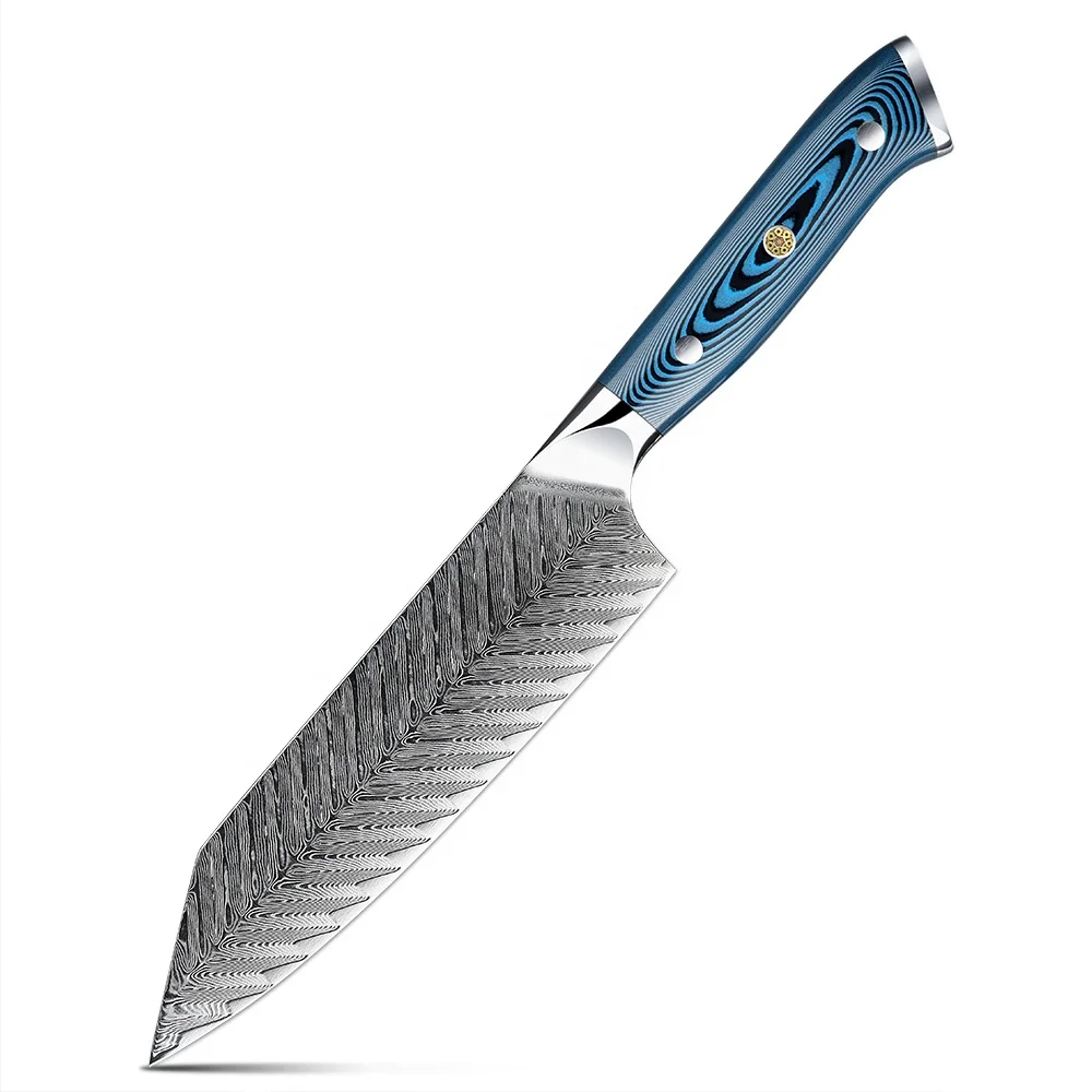 Hikari Premium Bunka Knife – All-Purpose Damascus Blade with Blue Pakkawood Handle for Professional Cutting