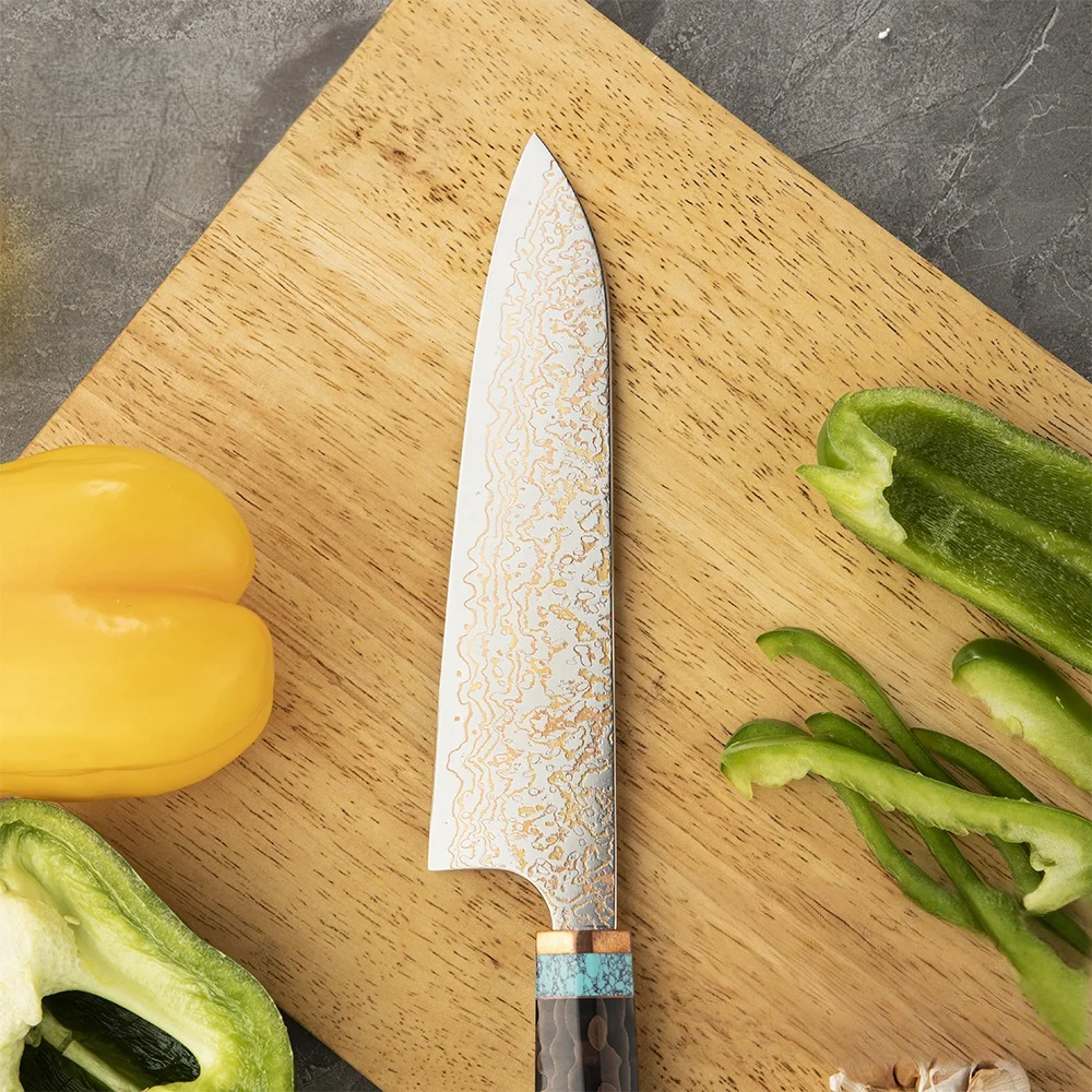 Premium Chef Knife - VG-10 Damascus Steel with Turquoise Handle - for Professional Cooking