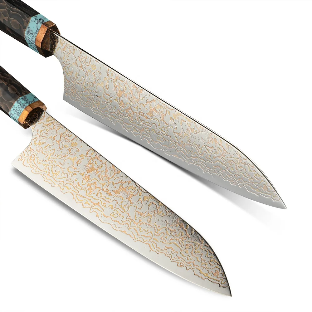 Premium Chef Knife - VG-10 Damascus Steel with Turquoise Handle - for Professional Cooking