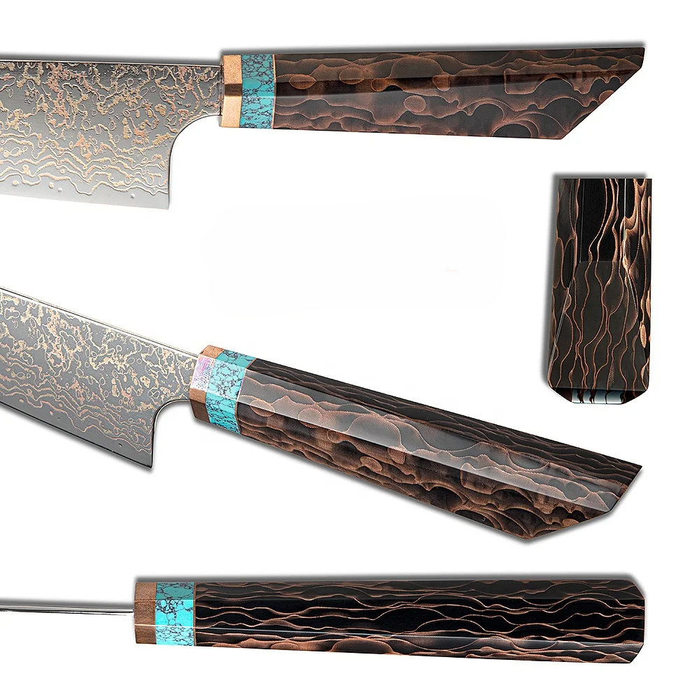 Premium Chef Knife - VG-10 Damascus Steel with Turquoise Handle - for Professional Cooking