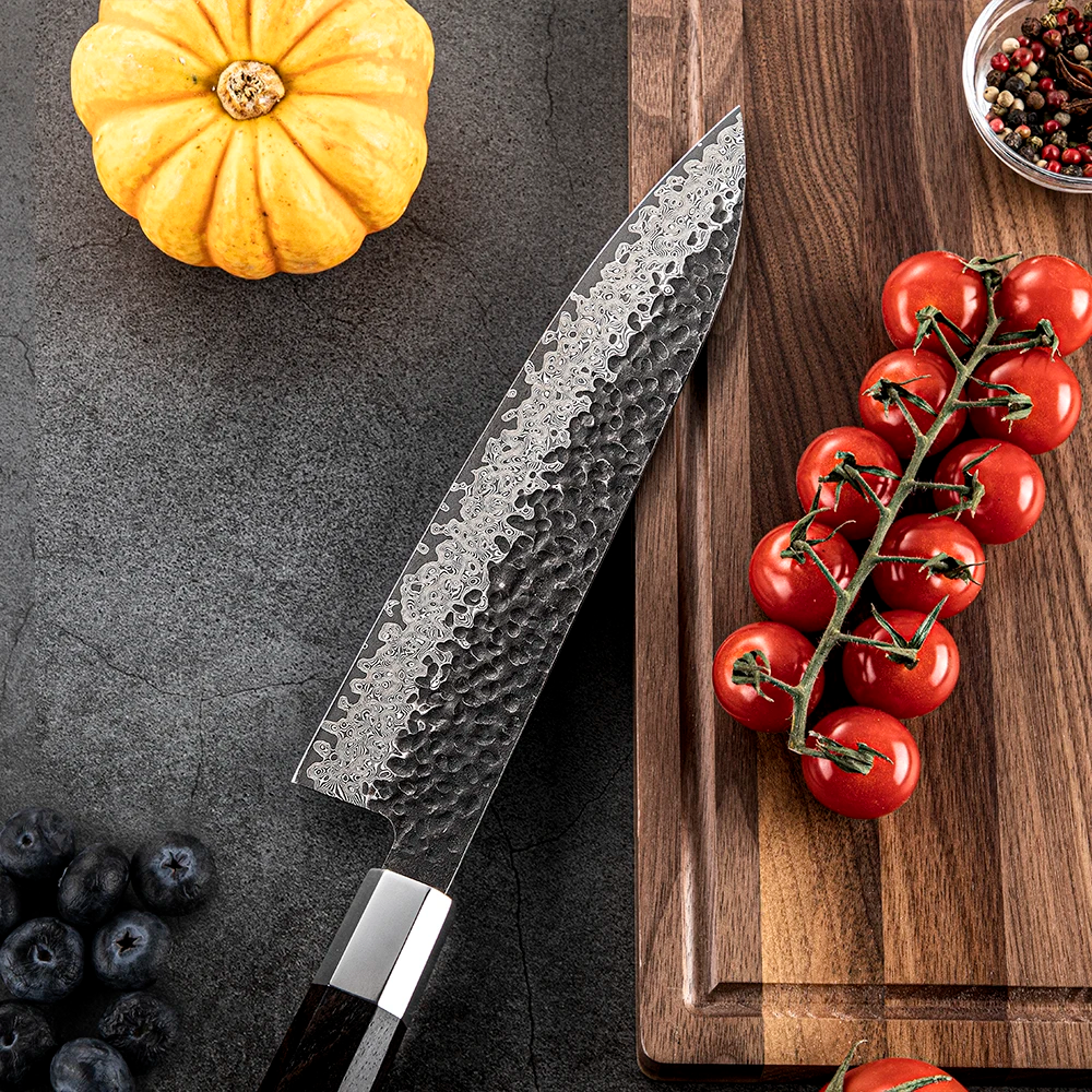 Damascus Chef Knife – Versatile, Multipurpose Kitchen Knife with Ergonomic Ebony Handle