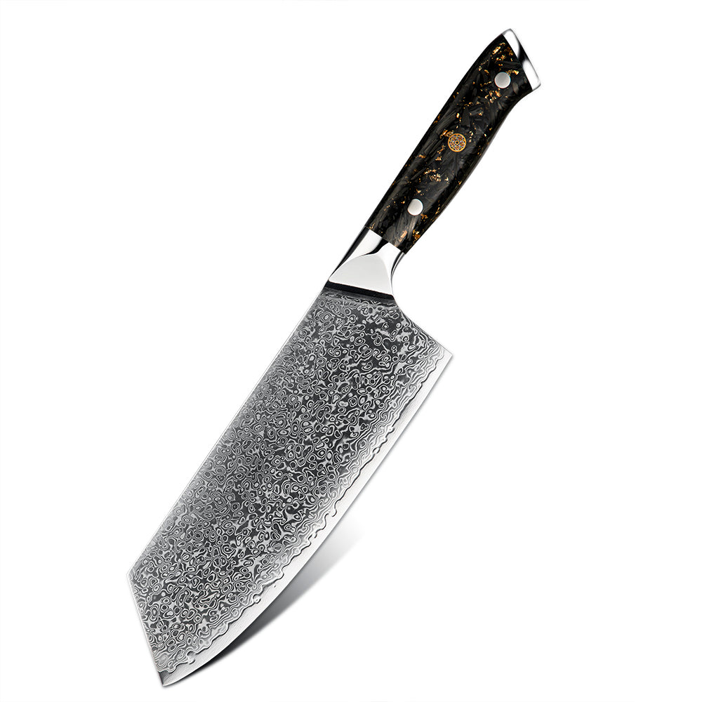 Premium Cleaver, Hikari – Damascus VG-10 Blade, Carbon Fiber Handle, Heavy-Duty Knife for Chopping and Slicing