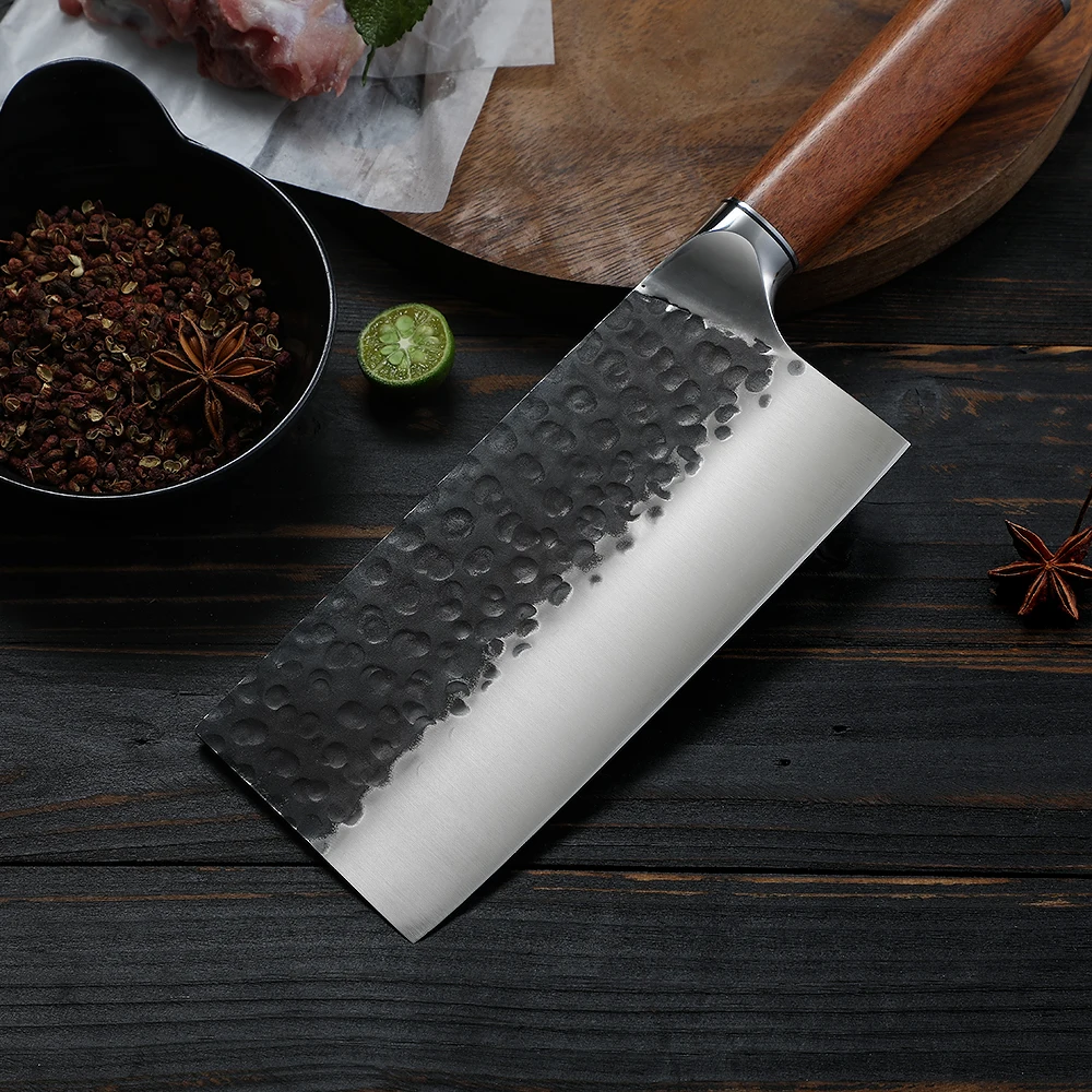 Heavy-Duty Cleaver, Hikari – Carbon Stainless Steel, Rosewood Handle – For Chopping and Butchering Tough Ingredients