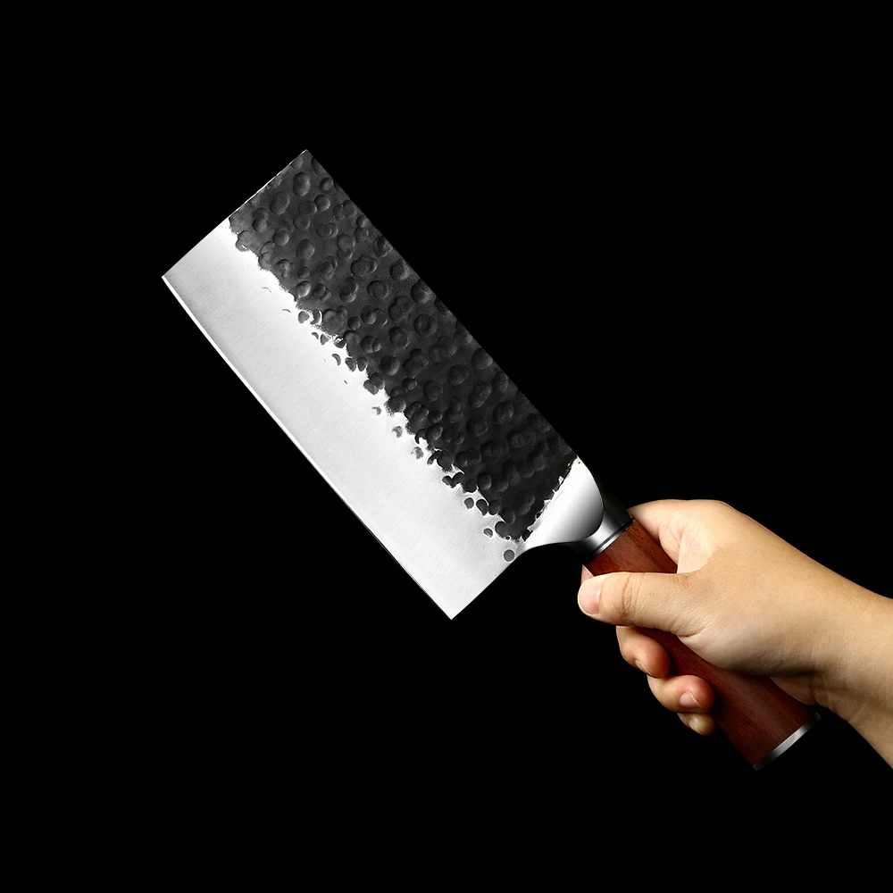 Heavy-Duty Cleaver, Hikari – Carbon Stainless Steel, Rosewood Handle – For Chopping and Butchering Tough Ingredients