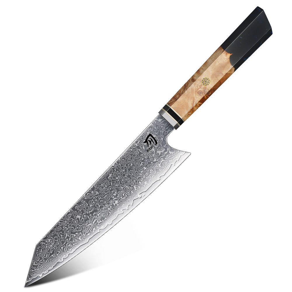 Premium Kiritsuke Knife – VG-10 Damascus with Burl Wood Handle