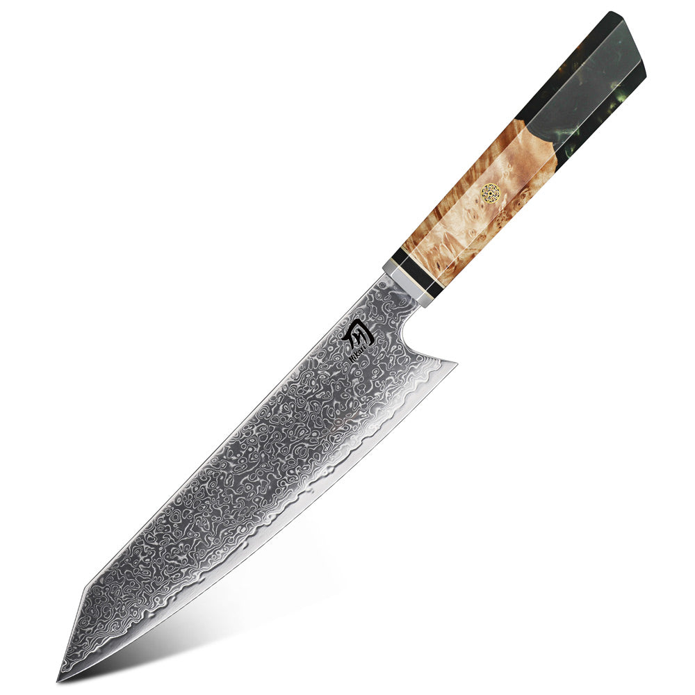 Chef's knife with a wooden handle on a white background