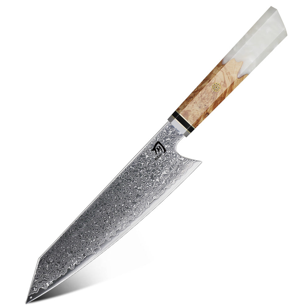 Premium Kiritsuke Knife – VG-10 Damascus with Burl Wood Handle