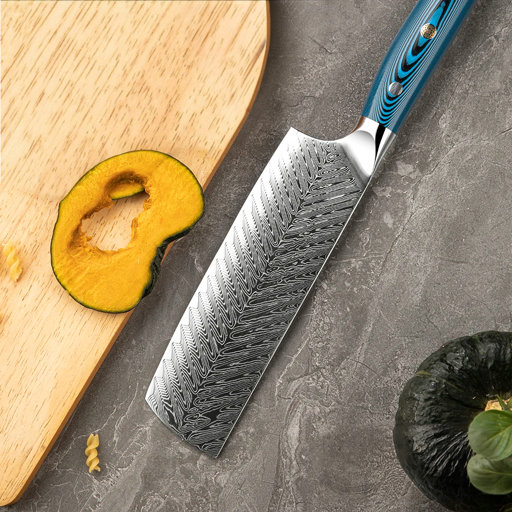 Premium Nakiri Knife, Hikari – Damascus Steel Blade, Pakkawood Handle, Professional Vegetable Cutting Tool