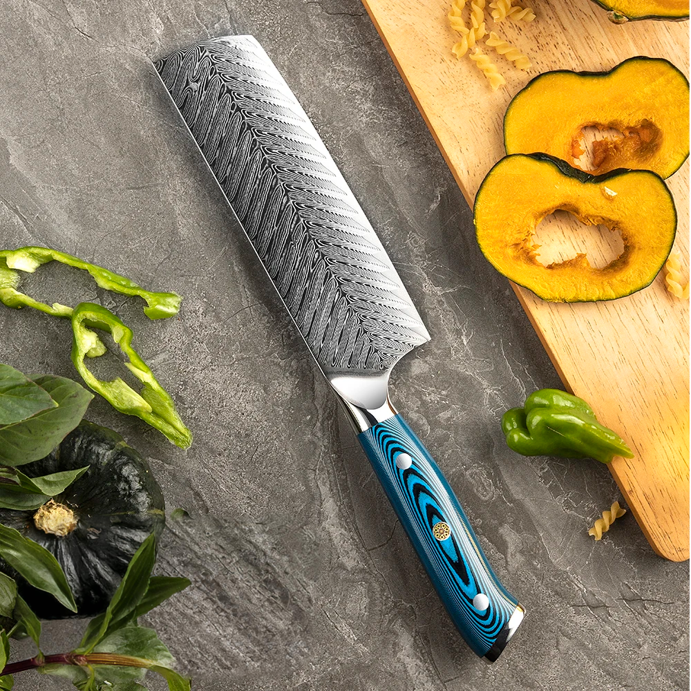 Premium Nakiri Knife, Hikari – Damascus Steel Blade, Pakkawood Handle, Professional Vegetable Cutting Tool