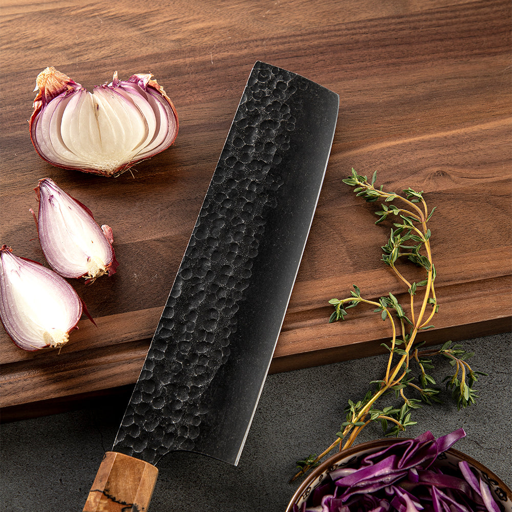 Nakiri Knife, Hikari – High-Carbon Steel Blade, Spalted Maple Handle, Effortless Vegetable Preparation