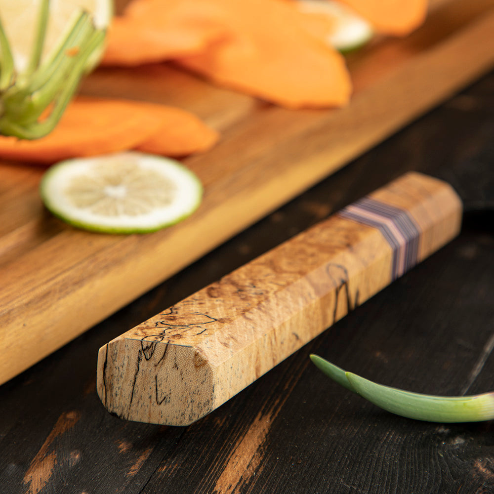 Nakiri Knife, Hikari – High-Carbon Steel Blade, Spalted Maple Handle, Effortless Vegetable Preparation