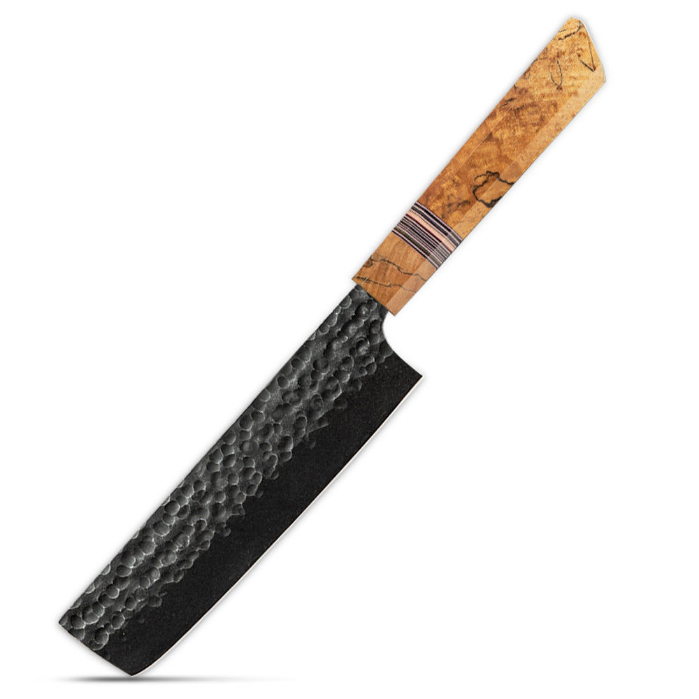 Nakiri Knife, Hikari – High-Carbon Steel Blade, Spalted Maple Handle, Effortless Vegetable Preparation