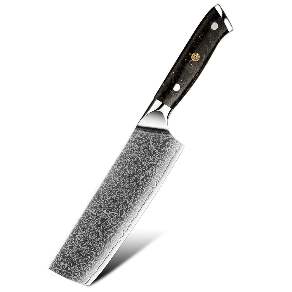 Nakiri Vegetable Knife, Hikari – Professional VG-10 Damascus Blade, Carbon Handle, Ideal for Slicing and Chopping