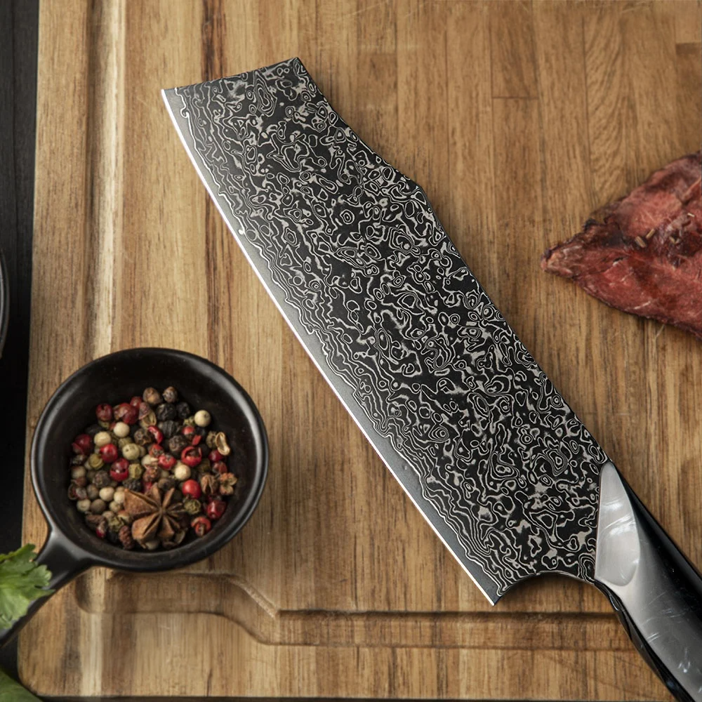 Premium Nakiri, Hikari – Vegetable Knife, Damascus and VG-10 Steel Blade, Maple and Resin Handle