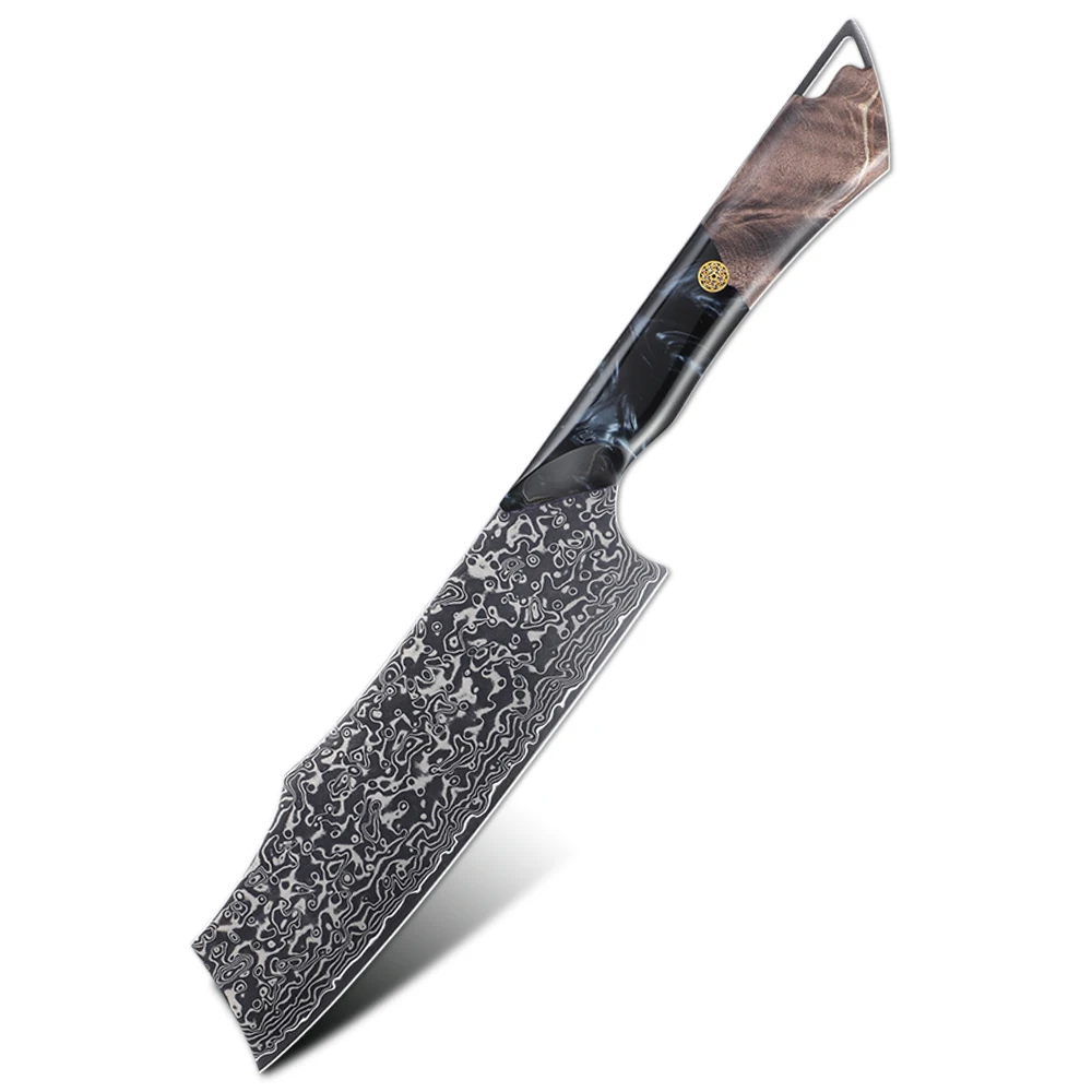 Premium Nakiri, Hikari – Vegetable Knife, Damascus and VG-10 Steel Blade, Maple and Resin Handle