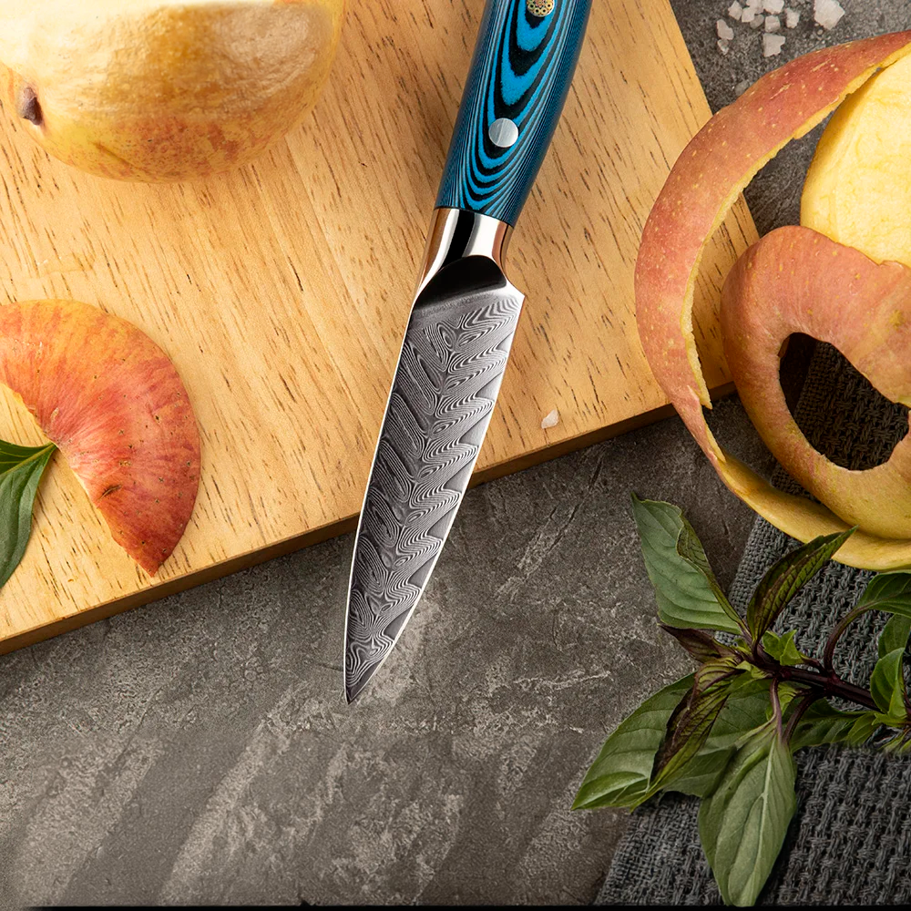 Professional Paring / Sharp Small Knife, Hikari – Damascus Blade, Pakkawood Handle, for Trimming Vegetables