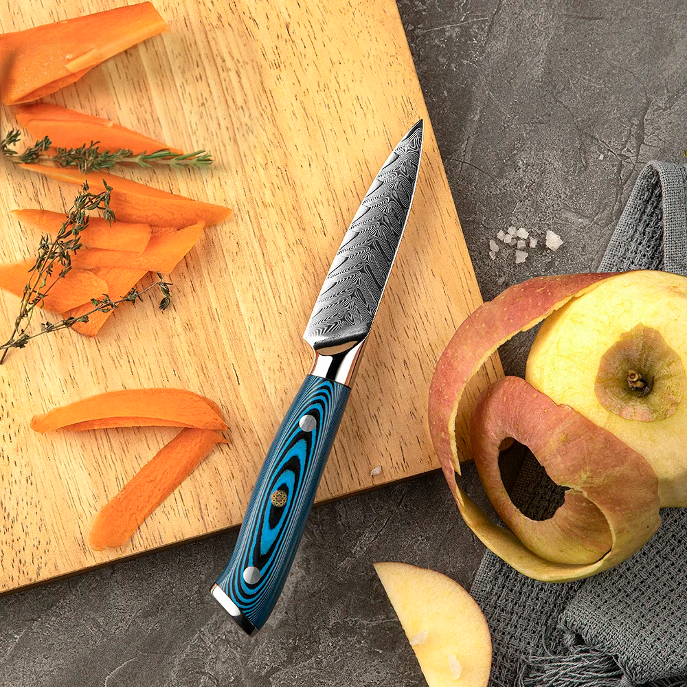 Professional Paring / Sharp Small Knife, Hikari – Damascus Blade, Pakkawood Handle, for Trimming Vegetables