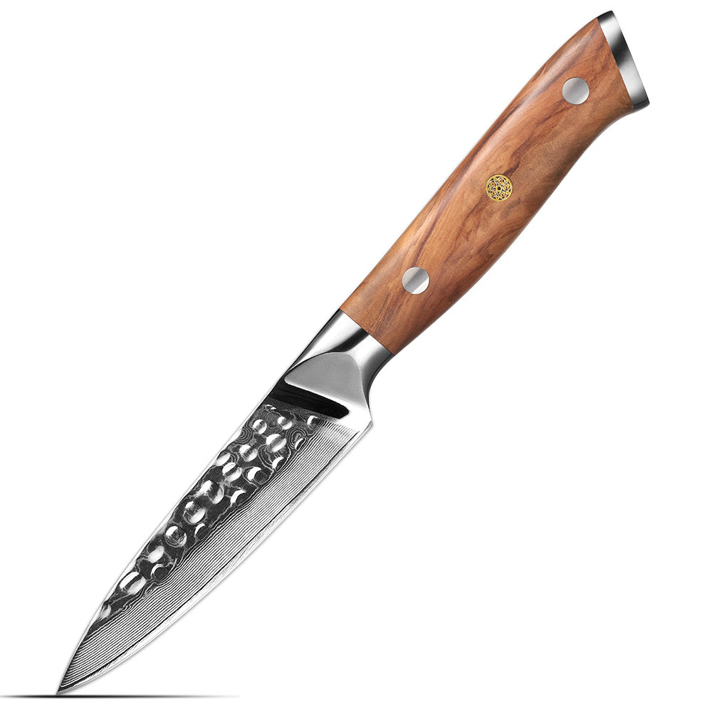 Professional Small Knife, Hikari – Damascus Blade with Olive Wood Handle for Precision Fruit Peeling - Hikari