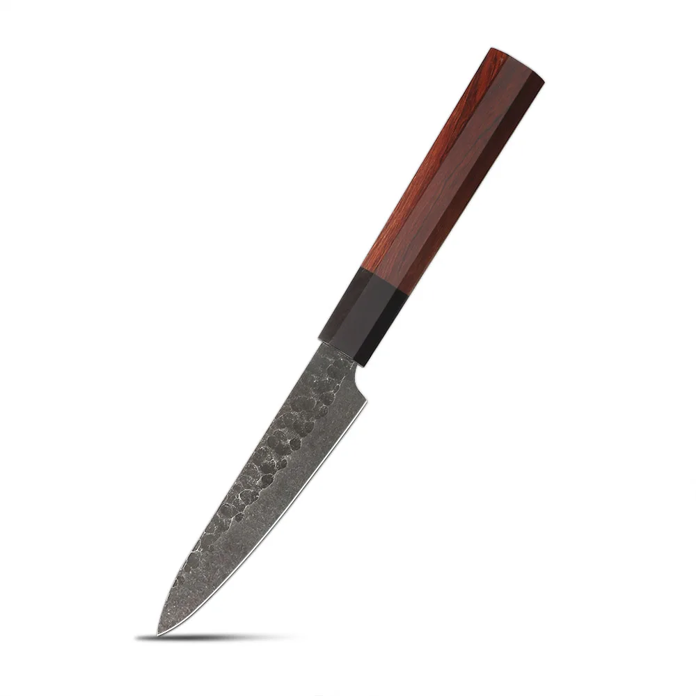 Petty Knife – High Carbon Steel Blade, Hammered Finish, Ebony & Red Wood Handle for Precision Cutting