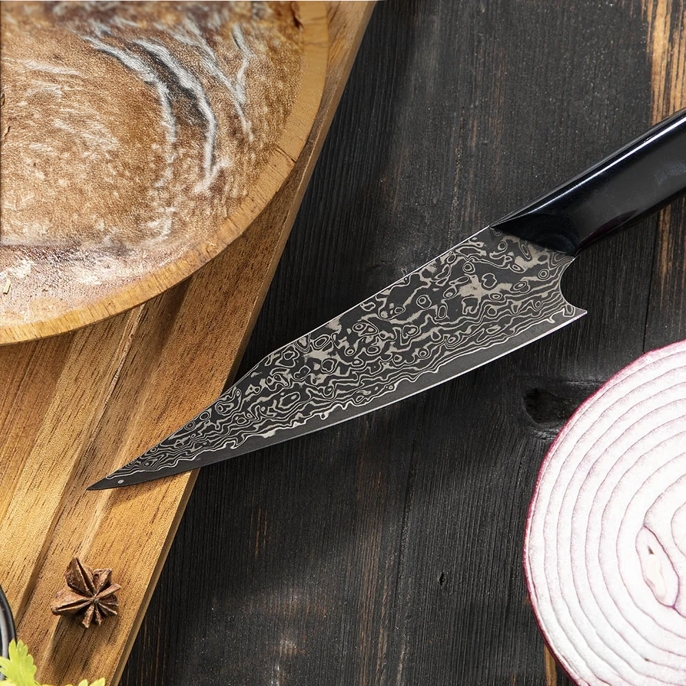 Professional Petty Knife, Hikari – Small Kitchen Knife, Damascus Steel and VG -10, Maple and Resin Handle - Hikari