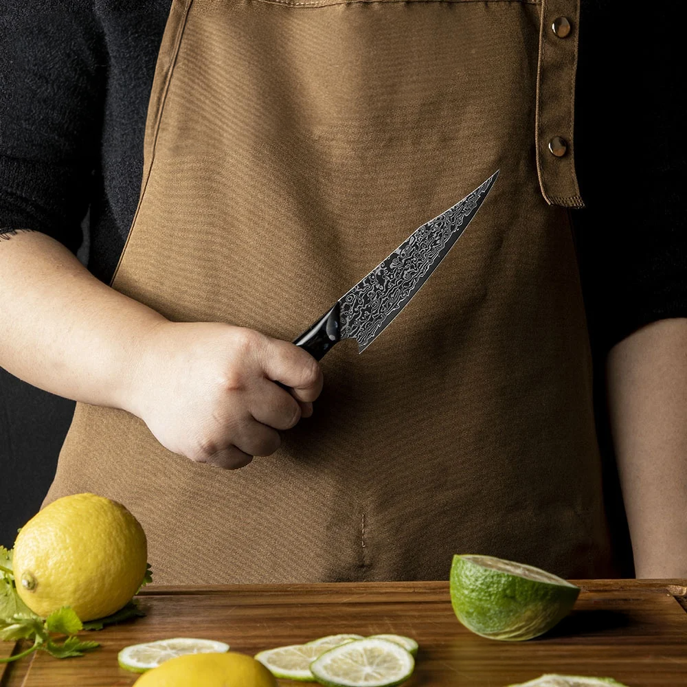 Professional Petty Knife, Hikari – Small Kitchen Knife, Damascus Steel and VG -10, Maple and Resin Handle - Hikari