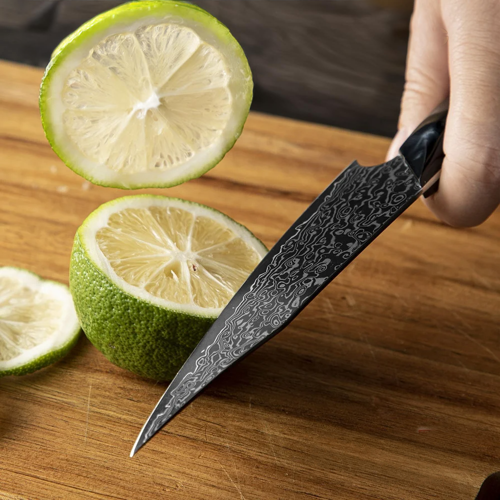 Professional Petty Knife, Hikari – Small Kitchen Knife, Damascus Steel and VG -10, Maple and Resin Handle - Hikari