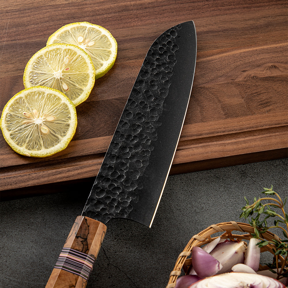 Santoku Kitchen Knife, Hikari – Japanese Style All-Purpose Knife with High Carbon Steel Blade and Spalted Maple Handle