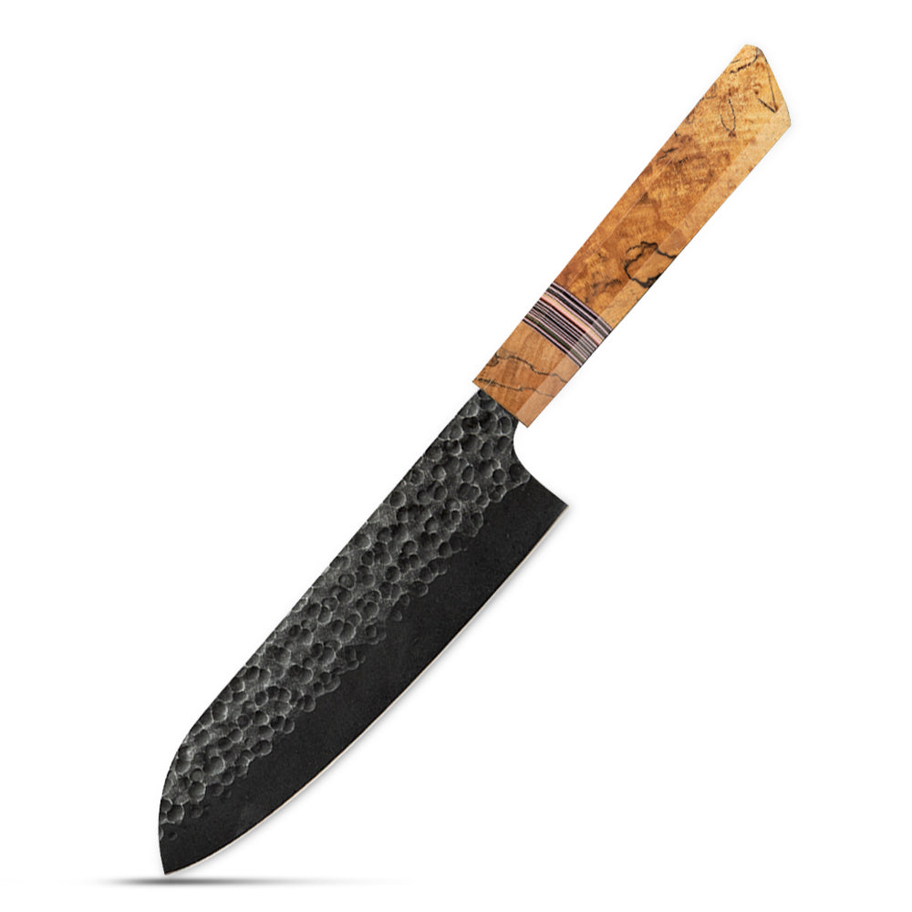 Santoku Kitchen Knife, Hikari – Japanese Style All-Purpose Knife with High Carbon Steel Blade and Spalted Maple Handle