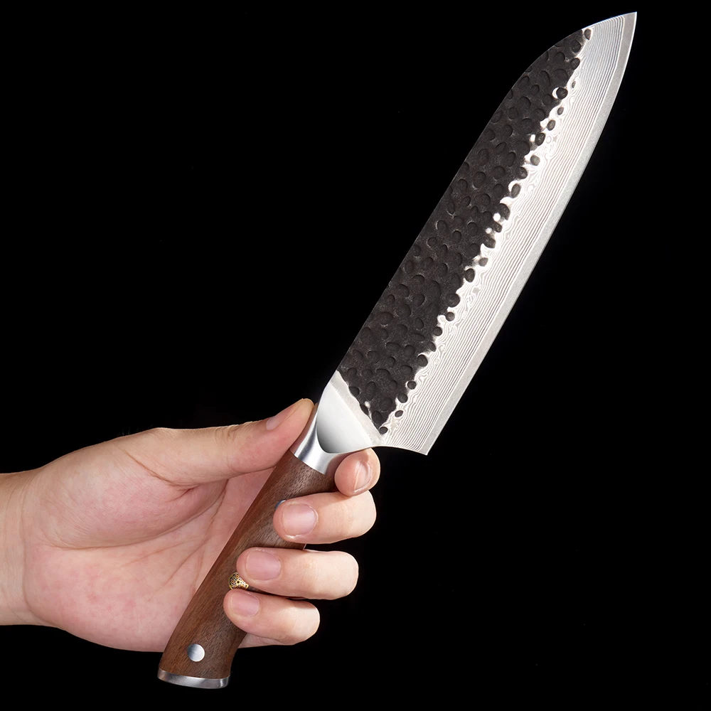 All-Purpose Kitchen Knife / Santoku – Damascus VG-10 Blade, Walnut Handle for Meat and Vegetables