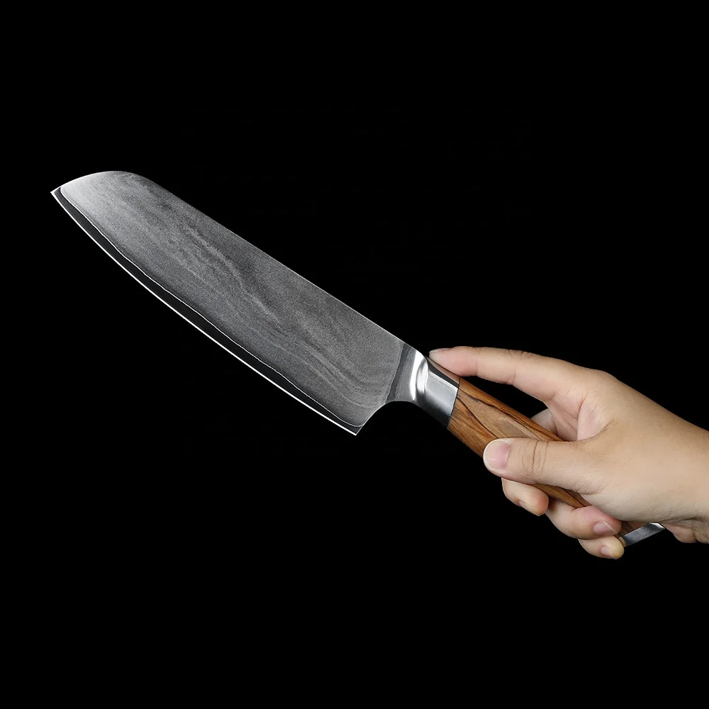 Professional Santoku Knife, Hikari – VG-10 Steel Blade, Olive Wood Handle, for Slicing and Dicing