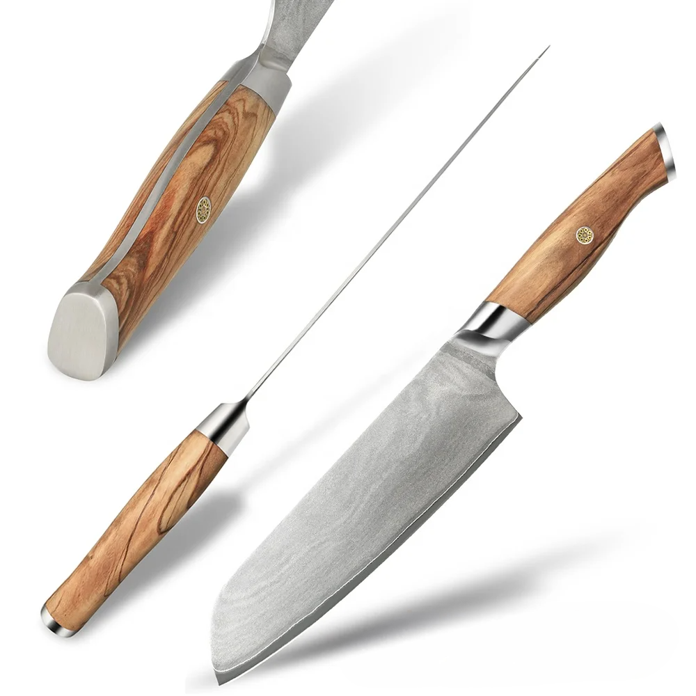 Professional Santoku Knife, Hikari – VG-10 Steel Blade, Olive Wood Handle, for Slicing and Dicing