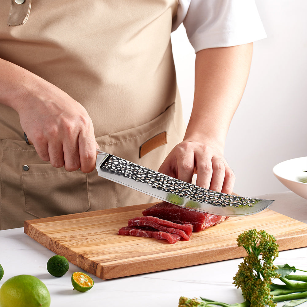 Slaughter, Hikari – Professional Butcher Knife for Meat, Fat & Tendon Cutting, Damascus Blade, Olive Wood Handle - Hikari
