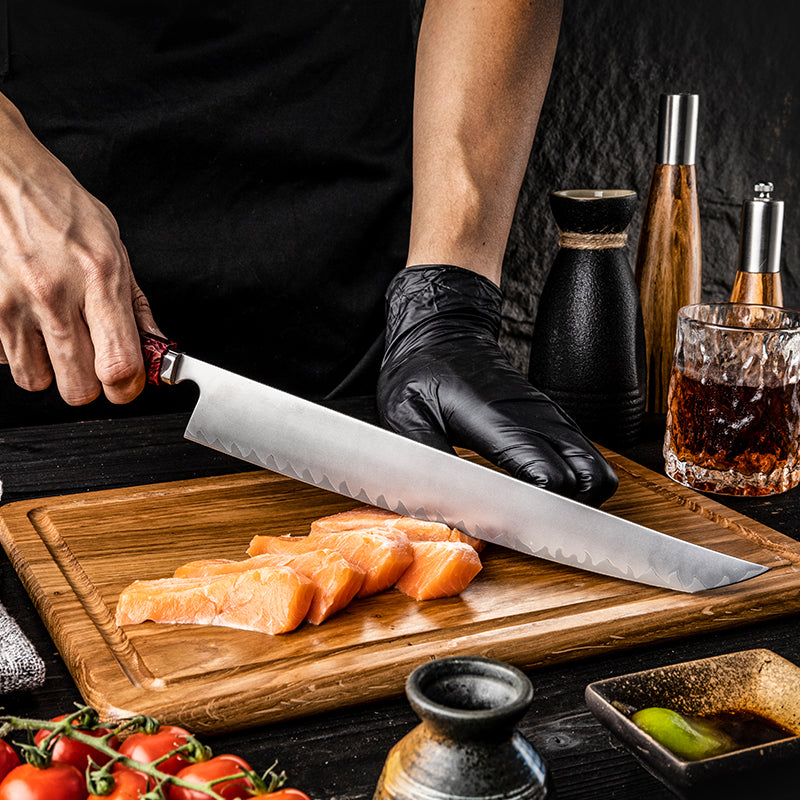 Hikari Sakimaru Slicing Knife – Professional Japanese Style Yanagiba / Sujihiki Knife with Frosted Blade & Resin Handle
