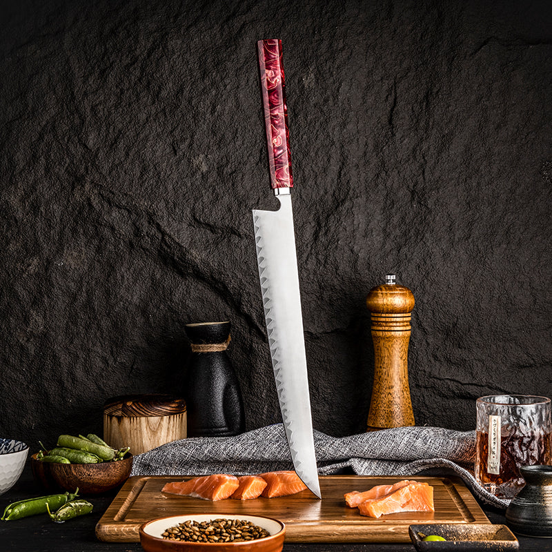 Hikari Sakimaru Slicing Knife – Professional Japanese Style Yanagiba / Sujihiki Knife with Frosted Blade & Resin Handle