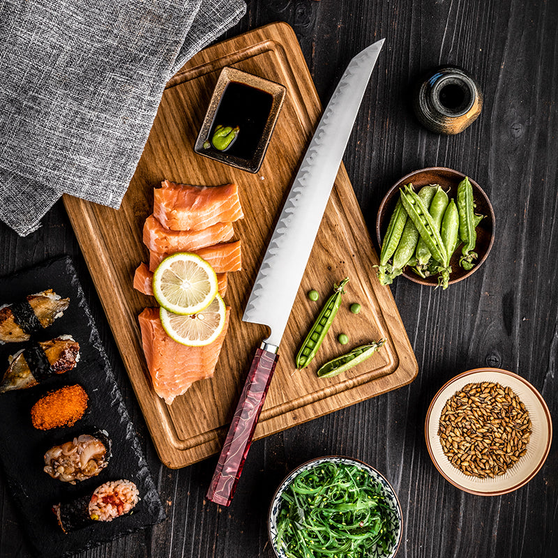 Hikari Sakimaru Slicing Knife – Professional Japanese Style Yanagiba / Sujihiki Knife with Frosted Blade & Resin Handle