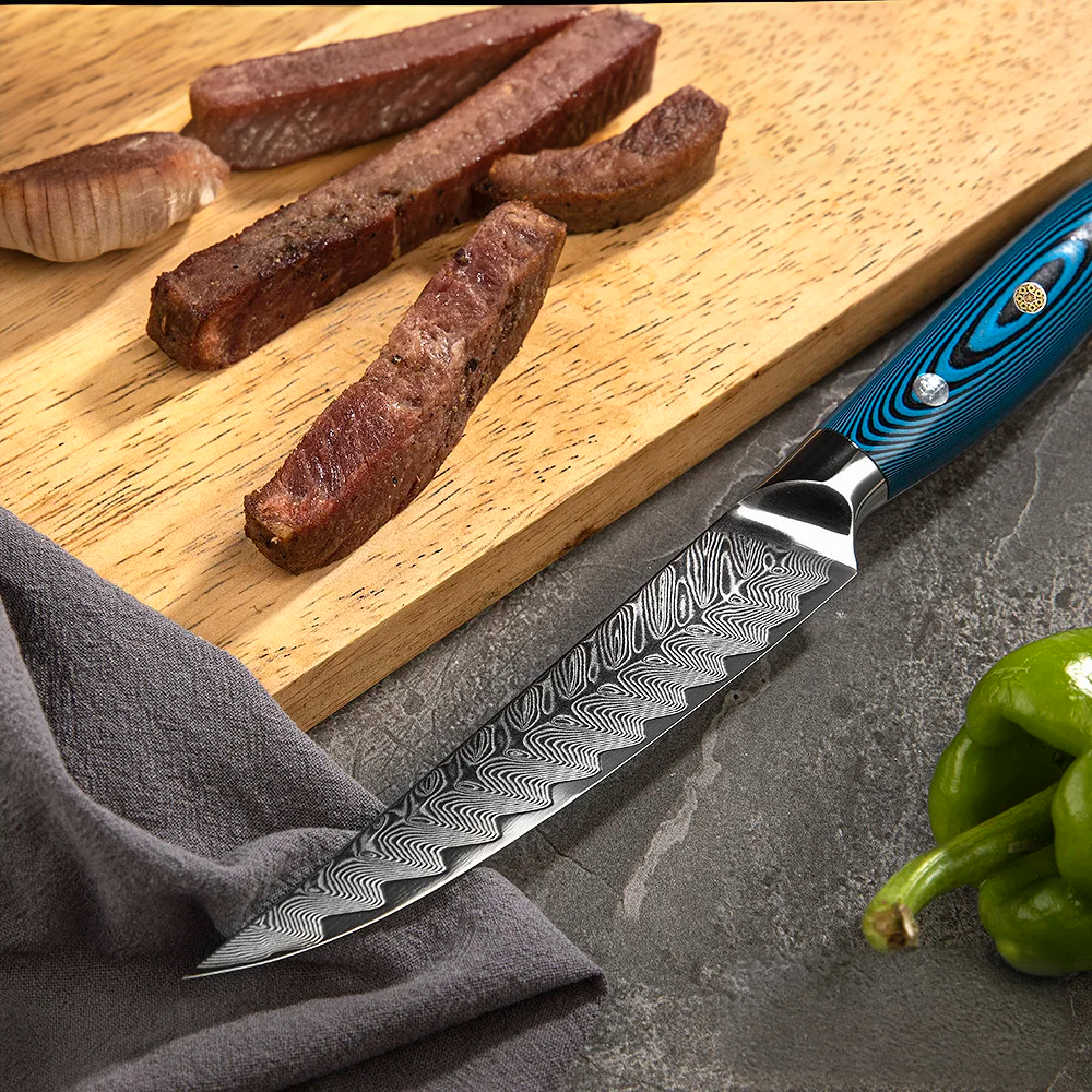 High-Performance Steak Knife – Damascus Steel, Ergonomic Handle, Ideal for Slicing and Carving Meats, Hikari