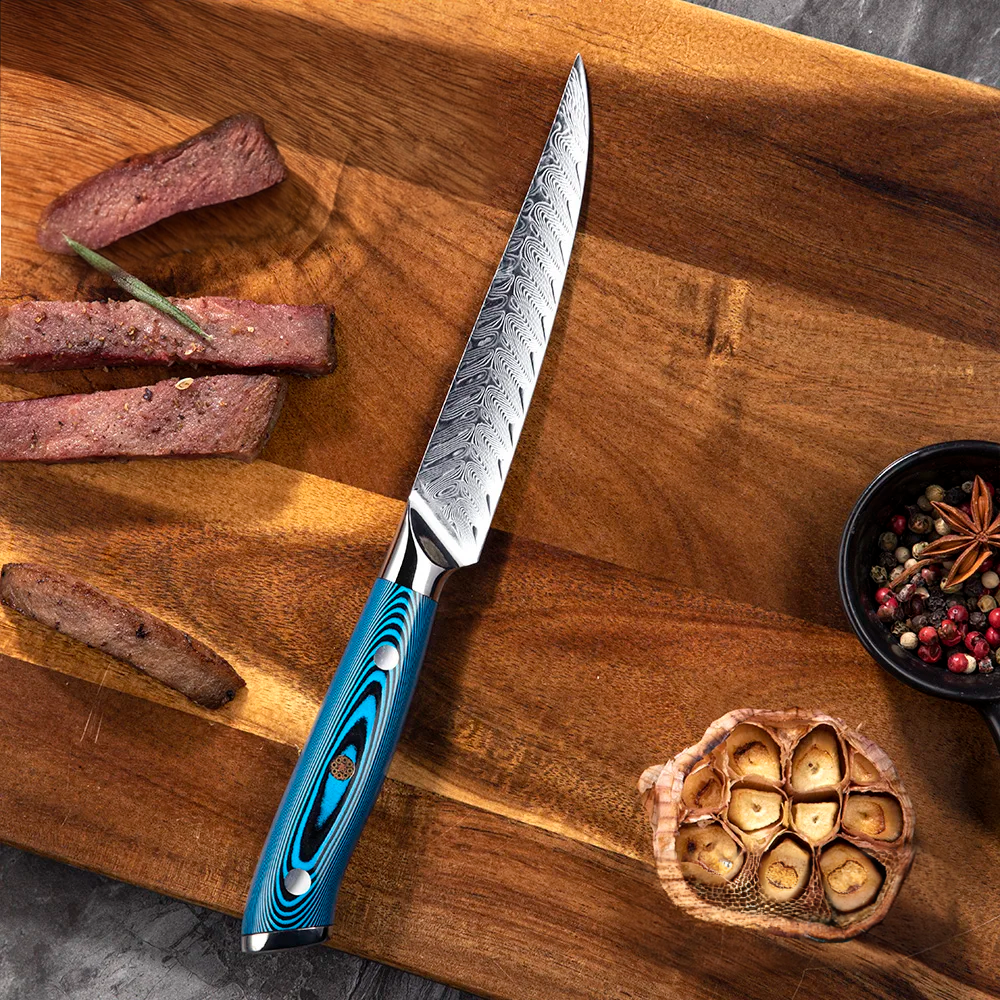 High-Performance Steak Knife – Damascus Steel, Ergonomic Handle, Ideal for Slicing and Carving Meats, Hikari