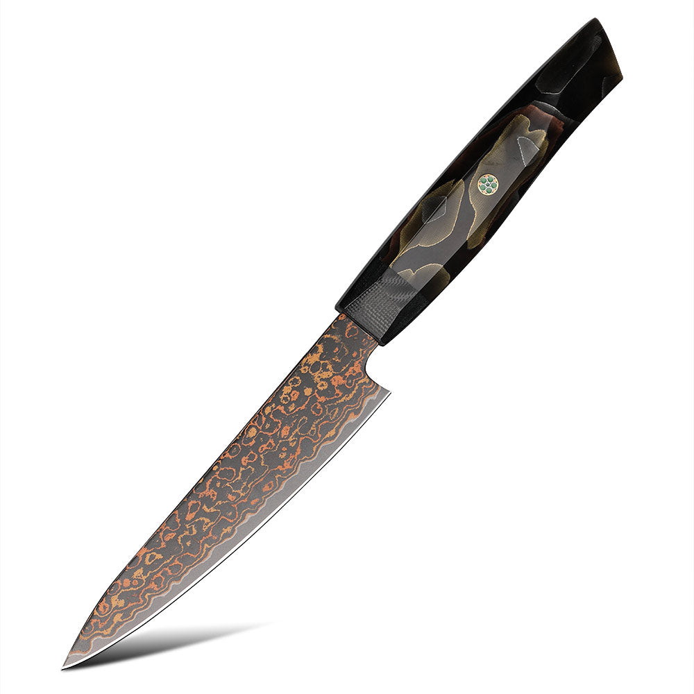 Premium Utility Knife – VG-10 with Copper Damascus Steel – Versatile Kitchen Knife for Precision Cutting