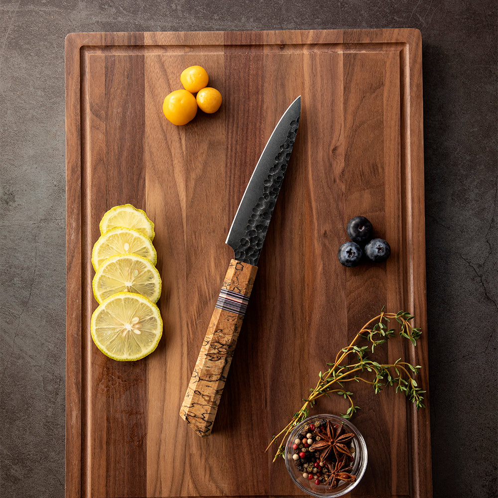 Petty / Small Multipurpose Knife, Hikari – High Carbon Steel Blade with Spalted Maple Handle for Cutting Small Pieces