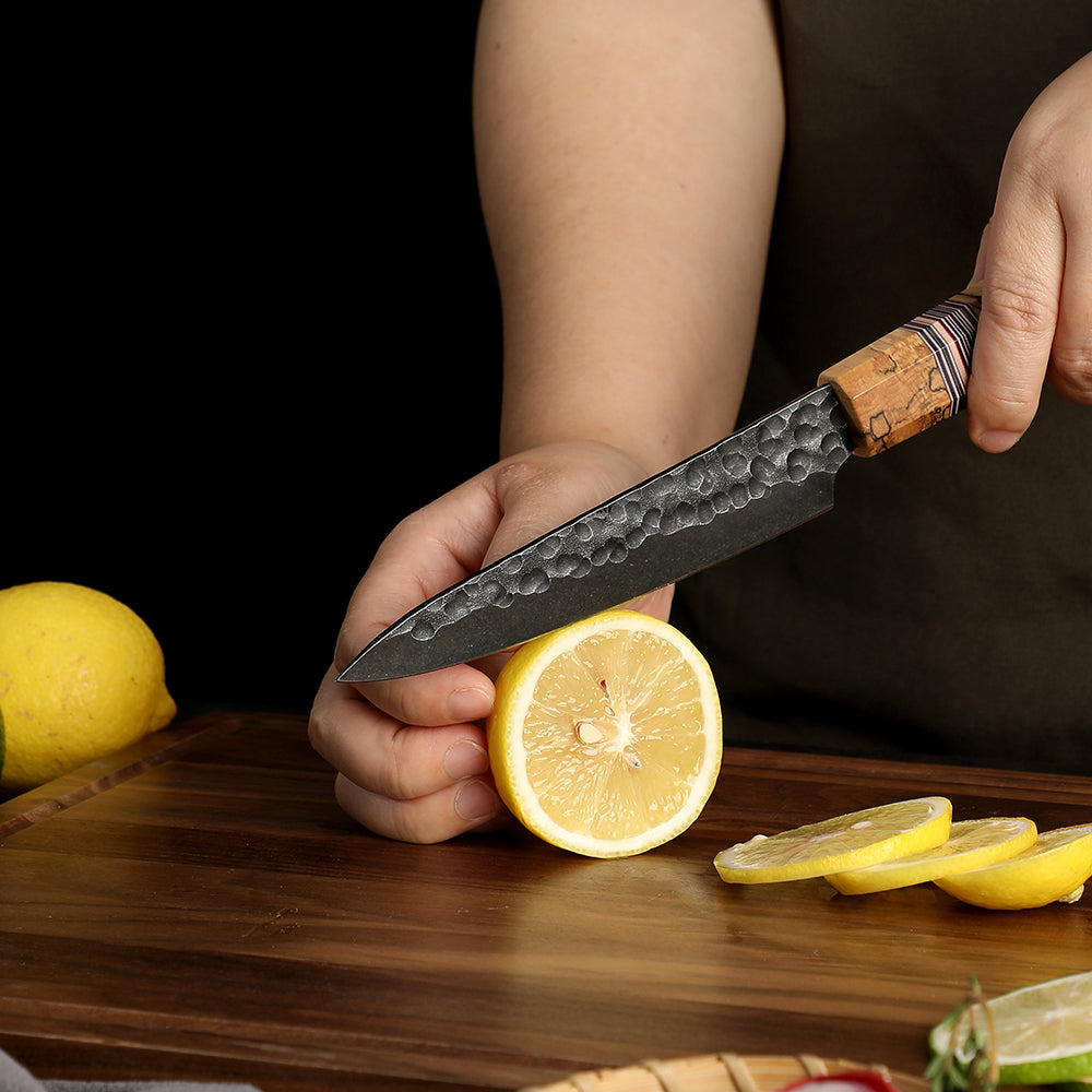 Petty / Small Multipurpose Knife, Hikari – High Carbon Steel Blade with Spalted Maple Handle for Cutting Small Pieces