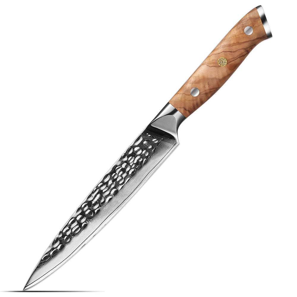 Professional Utility Knife, Hikari – VG10 Damascus, Olive Wood Handle for Vegetable & Fruit Prep - Hikari